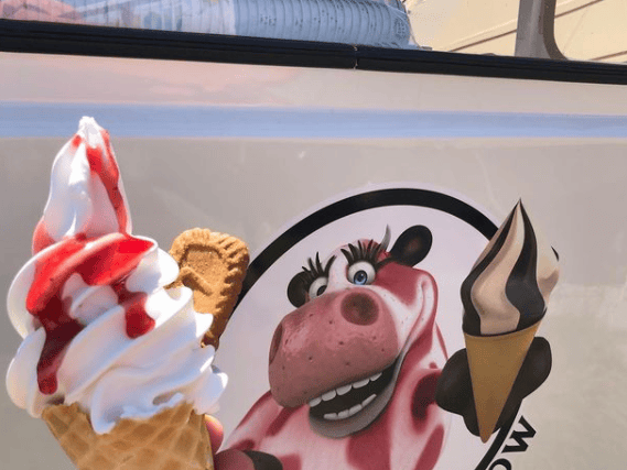 A plant-based Whippy with strawberry sauce.