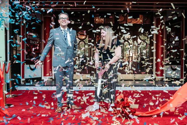 Hippodrome theatre director Ben Phillips helps cut the ribbon on reopening night.