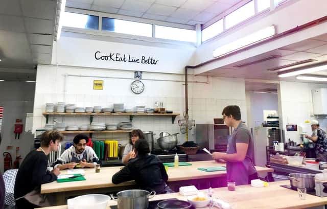 <p>Students gear up to cook a pasta pesto dish on the Square Food Foundation’s employability course in Knowle West, Bristol.</p>