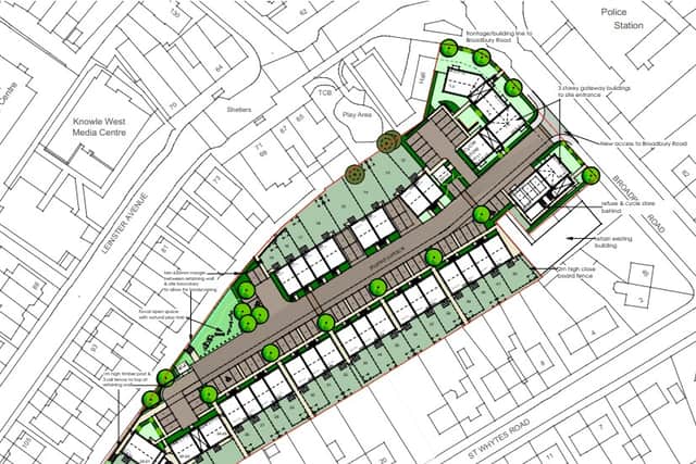 A map of the layout of the site for 47 homes behind Broad Plain House in Knowle West 