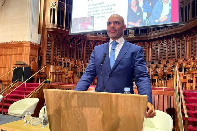Bristol mayor Marvin Rees delivering his annual State of the City address at Wills Memorial Building