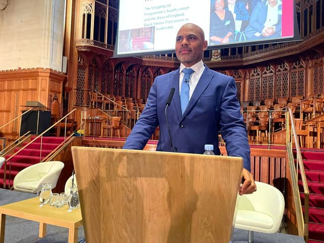 <p>Bristol mayor Marvin Rees delivering his annual State of the City address at Wills Memorial Building </p>