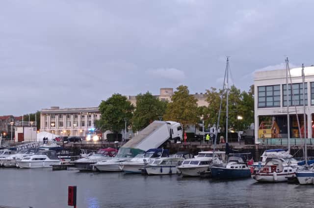The lorry in Bristol’s floating harbour