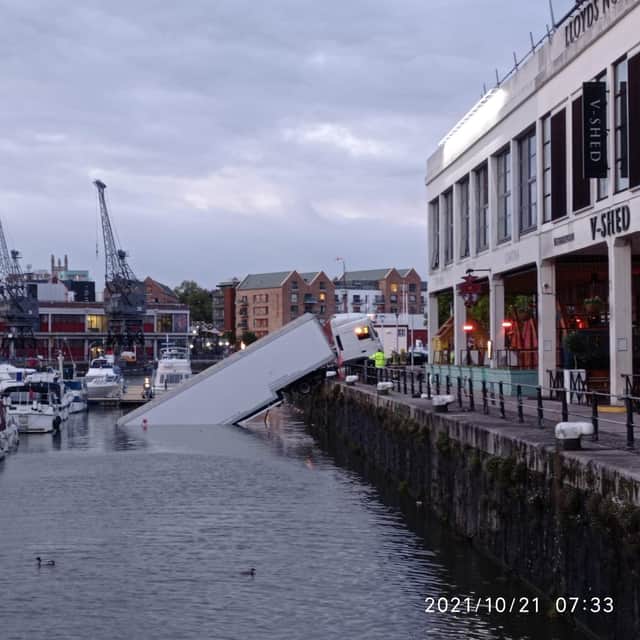 The lorry fell into the water shortly after 7am on Thursday.