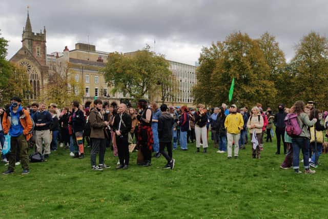 Demonstrators on College Green.