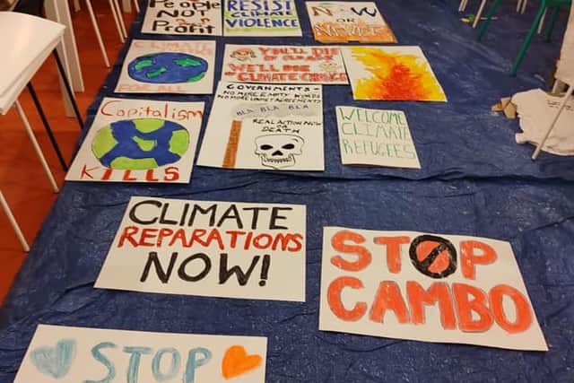 Some of the signs that will be on display during the COP26 Coalition Bristol event