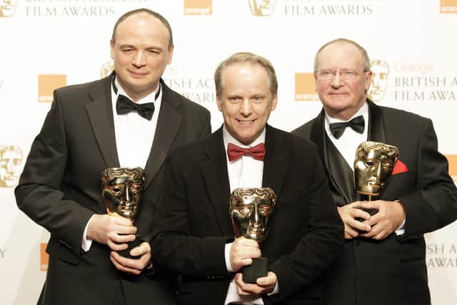 Bob Baker, far right, has died aged 82. Pictured with Steve Pegram, left and Nick Park with their British Academy of Film and Television Awards (BAFTA) for ‘Best short animation’ for ‘ Wallace And Gromit: A Matter Of Loaf And Death’ 
