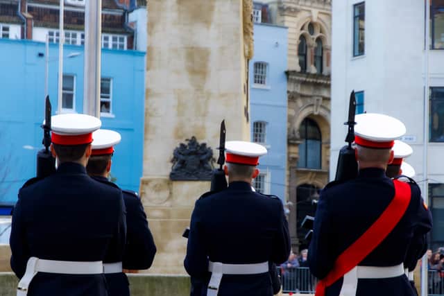 Troops taking part in the Remembrance Day Parade at the Cenotaph in Bristol in 2019