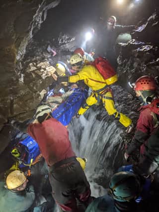 Volunteers during the cave rescue in South Wales 