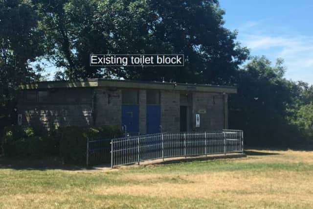 The public toilets (pictured) would be replaced by the cafe as part of the plans