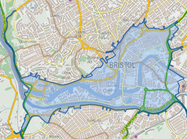 <p>A map of Bristol Clean Air Zone.</p>