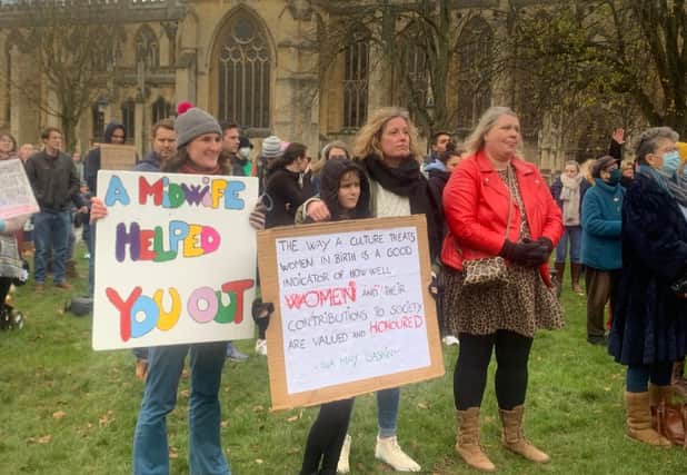A funding shortage for maternity services was highlighted at a protest on College Green on Sunday. (Credit: Cathy Green)