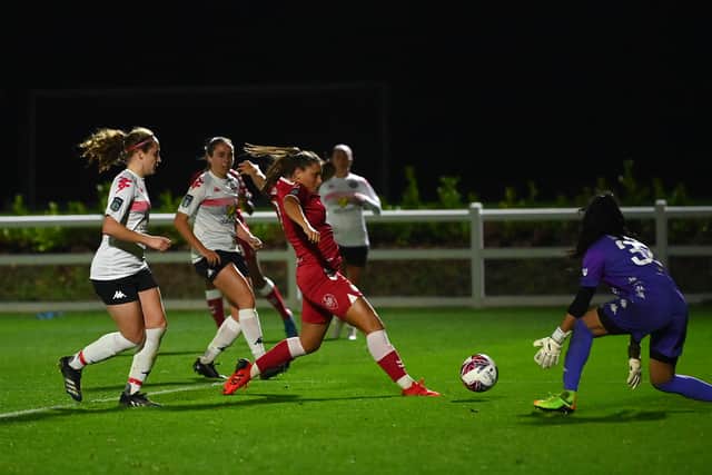 Abi Harrison stayed with Bristol City despite their relegation from the Women’s Super League. (Photo by Dan Mullan/Getty Images)