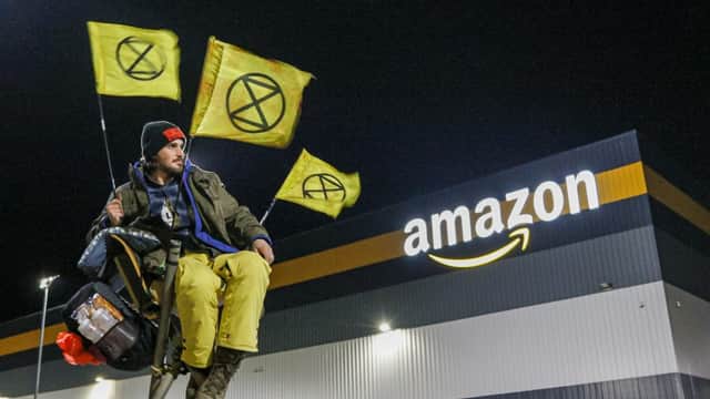 Extinction Rebellion activists are protesting out Amazon’s fulfilment centre in Avonmouth