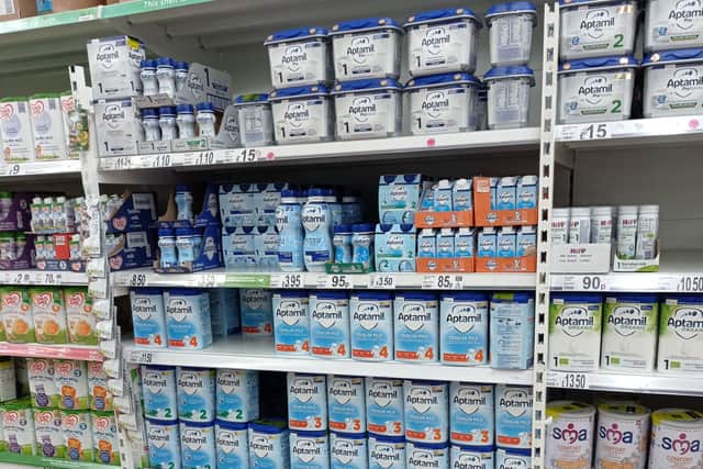 The shelves at ASDA in Longwell Green show other Aptamil products in stock - but not the 1 First Baby Milk Formula Powder