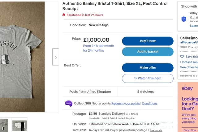 Another t-shirt up for sale, this time listed for £1,000