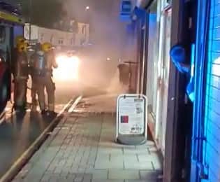 Fire crews hosed down the Voi scooter for two hours after it started burning