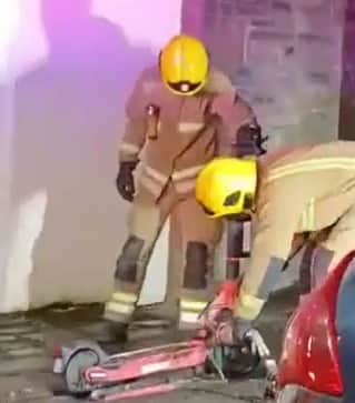 Fire crews detach the e-scooter to make it safe during the call-out on December 4