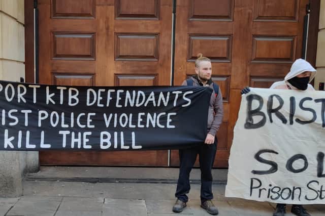 Protesters stood outside the court with banners while Ryan Roberts was being sentenced