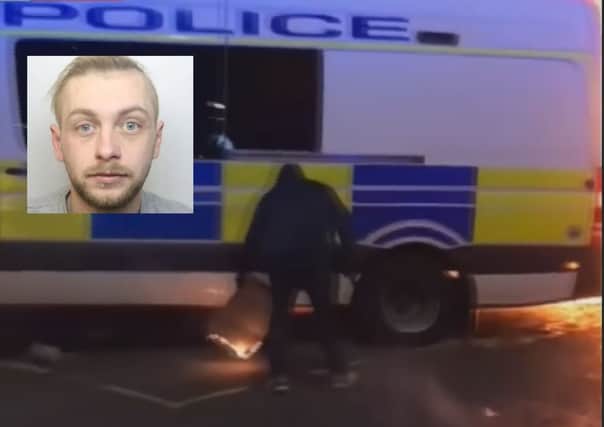 Jailed for 14 years: Ryan Robert was sentenced today for attempting to light two police vans