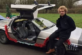 Miles Reynolds-Cole’s ‘DeLorean’ car from back to the future he has painstakingly restored and dressed up for the Christmas festivities. 