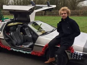 Miles Reynolds-Cole’s ‘DeLorean’ car from back to the future he has painstakingly restored and dressed up for the Christmas festivities. 