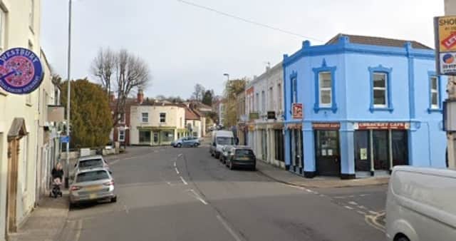 <p>High Street in Westbury-on-Trym where the man was hit by a car</p>
