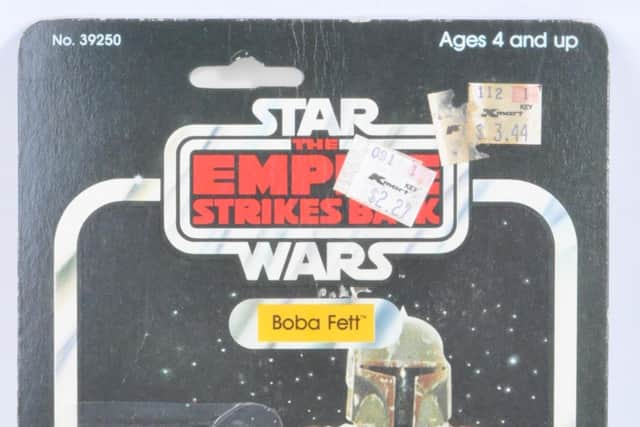 A rare Empire Strikes Back Boba Fett action figure released in 1982 which carries an estimate of £800 to £1,200.