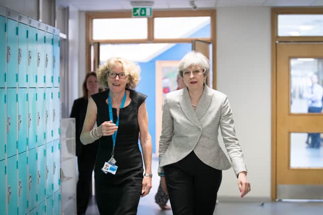 Orchard School’s former head teacher Dr Helen Holman during a visit from then Theresa May in 2017