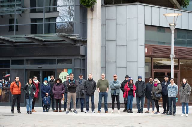 Residents stand united as they are campaigning against a late night Brewdog at a former Costa Coffee chain in Millennium Promenade in Bristol.