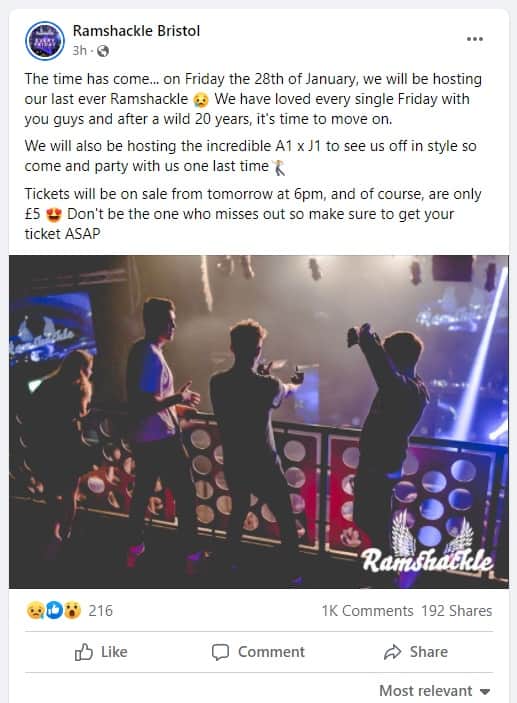 The organisers of Ramshackle made the announcement on Facebook
