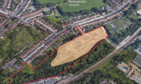 This birds-eye view of Dovercourt Road shows exactly where the new homes could be built.