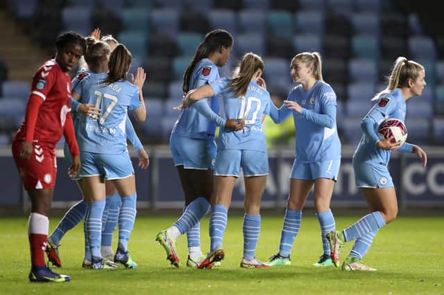 <p>Bristol City could do nothing about the Women’s Super League class of Manchester City. (Photo by Charlotte Tattersall/Getty Images)</p>