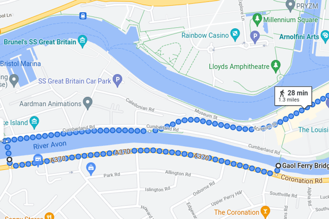 An alternative route from Gaol Ferry Bridge to Prince Street Bridge.