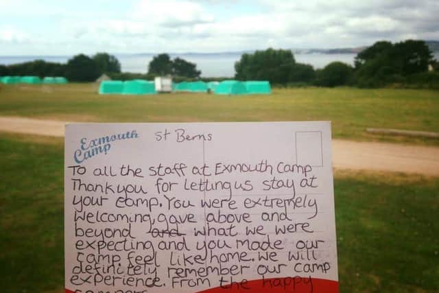 Postcard of thanks sent to the camp manager from St Bernadette Catholic Secondary School