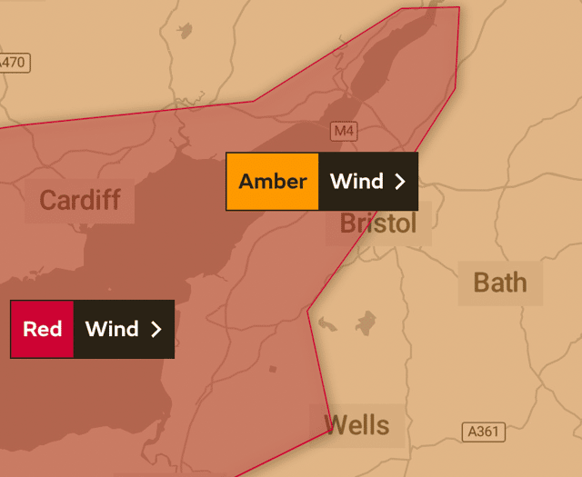 The Met Office weather warning split between amber and red in Bristol (The Met Office)