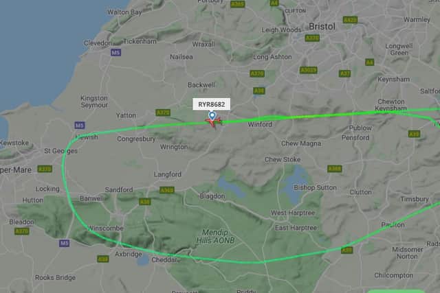 The Ryanair flight from Kaunas failed to make two landings and was circling around Bristol Airport at the time of writing