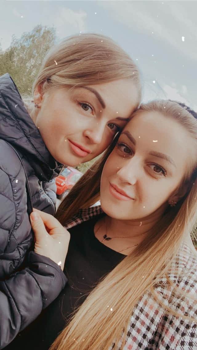 Anna Habarova (left) pictured with her sister who has managed to flee from Ukraine to Poland.