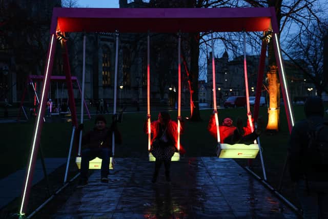 Expect to find interactive swings on College Green which light up and play music in sync