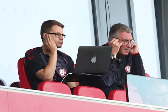 Nigel Pearson looks on from the stands during the match between Bristol City and Blackpool.