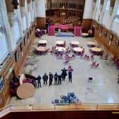 Students occupy the Great Hall in the Wills Memorial Building. Credit: Jakob Vinther