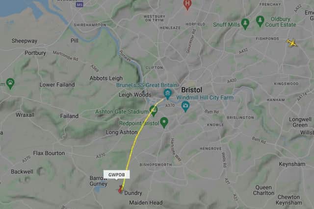 Map from website FlightRadar 24 shows the helicopter on the way back to Bristol Airport