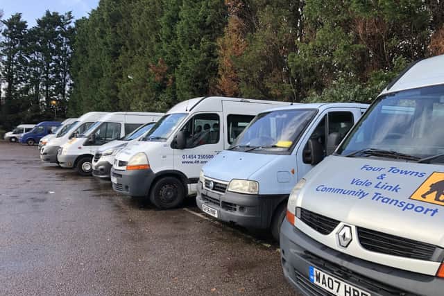 The Four Towns and Vale Link Community Transport fleet before the fire on Sunday