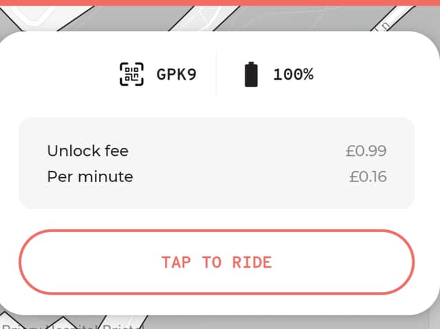 New price to pay-as-you-go on a Voi e-scooter in Bristol