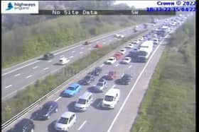 Heavy traffic going south on the M5 at Junction 19 for Gordano Services