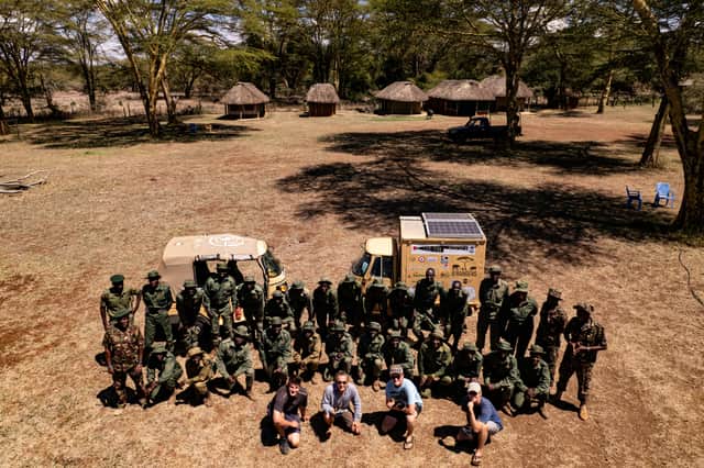 Tuk South with the new wildlife ranger recruits training on Lewa, Kenya.