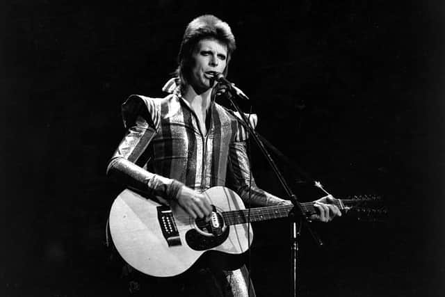3rd July 1973:  David Bowie performs his final concert as Ziggy Stardust at the Hammersmith Odeon, London. The concert later became known as the Retirement Gig.  (Photo by Express/Express/Getty Images)