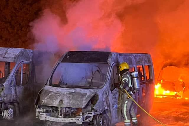 A total of 25 vehicles were destroyed in the fires in north Bristol in the early hours of April 3 (Credit: @AFRSTemple)