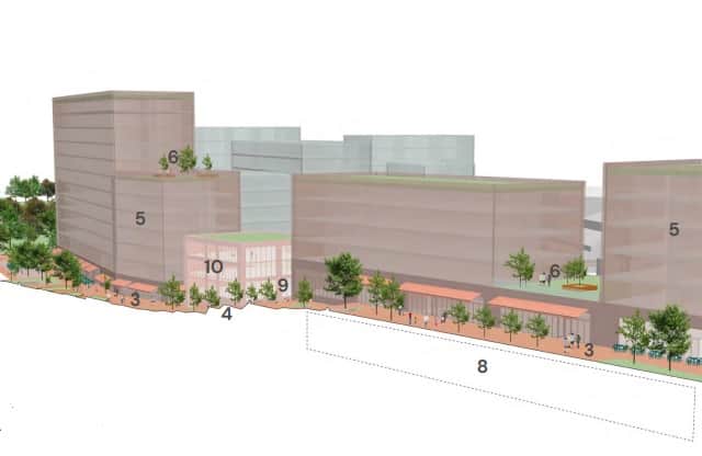 Artist impression showing the height of the Redcatch Quarter proposed for Broadwalk Shopping Centre