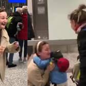 Aimee Stott, 29, shared this beautiful moment, welcoming to her home Olesya, 31, and her son who had just taken a dangerous, multi-day journey to flee war-torn Ukraine.